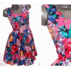 Tea Garden Dress Floral Sleeveless Summer Circle Tulle Pin Up Vintage 80s  7/8